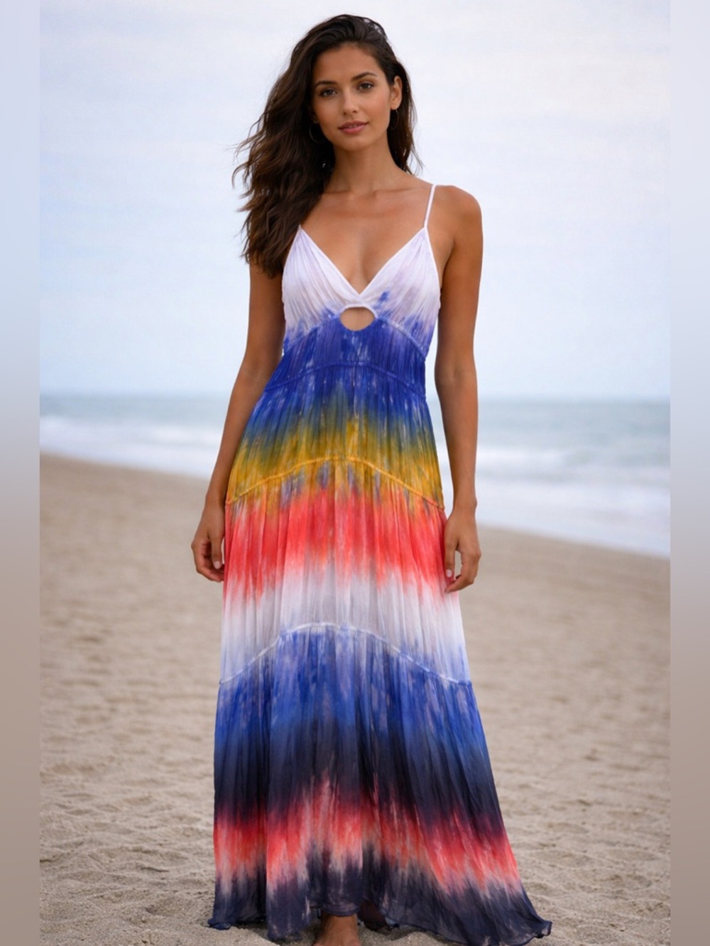 Young Fabulous & Broke Multicolor Tie-Dye Maxi Dress (white, blue, yellow, red)